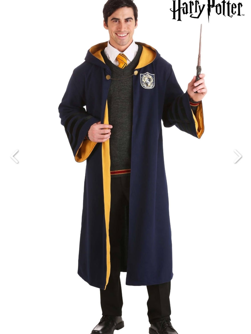 Hufflepuff Adult Hooded Robe Vintage Fantastic Beasts Navy and Gold Trim
